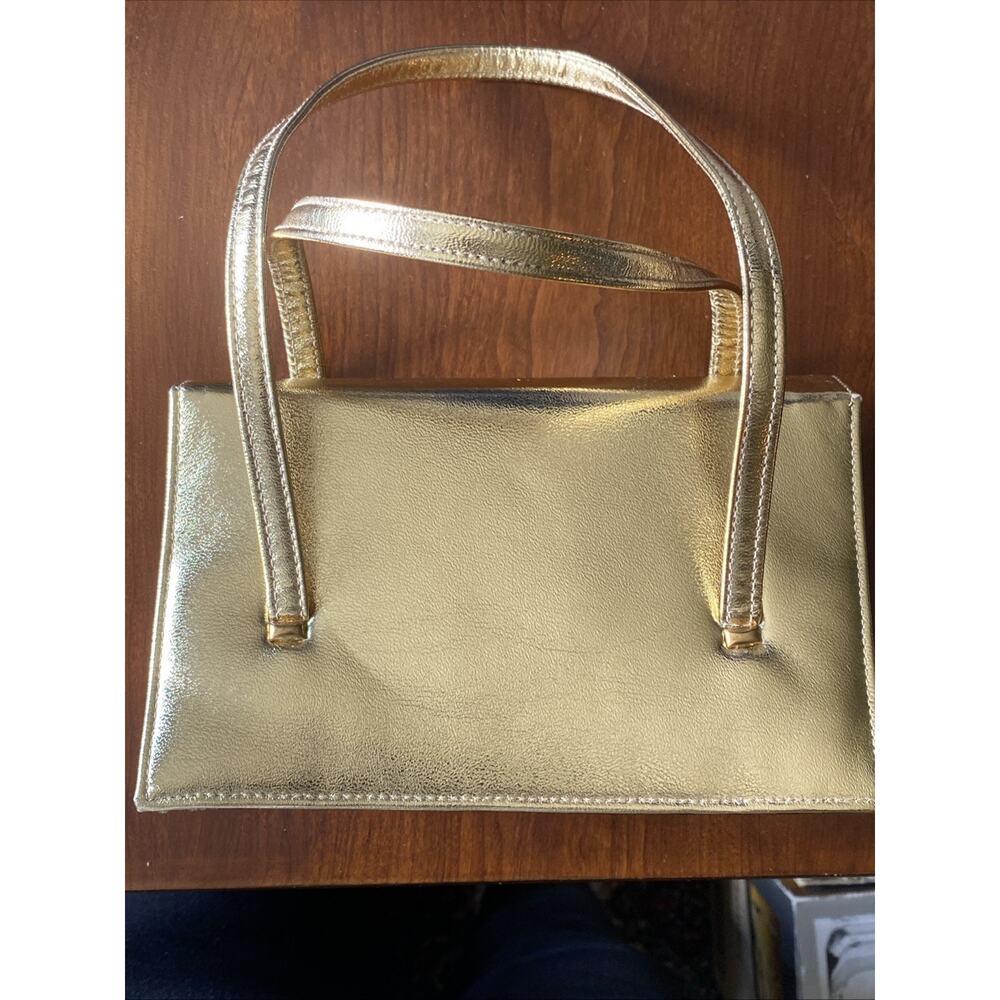 Vintage M. Bonhomme Gold Metallic Top Handle Handbag Evening Bag Retro Formal